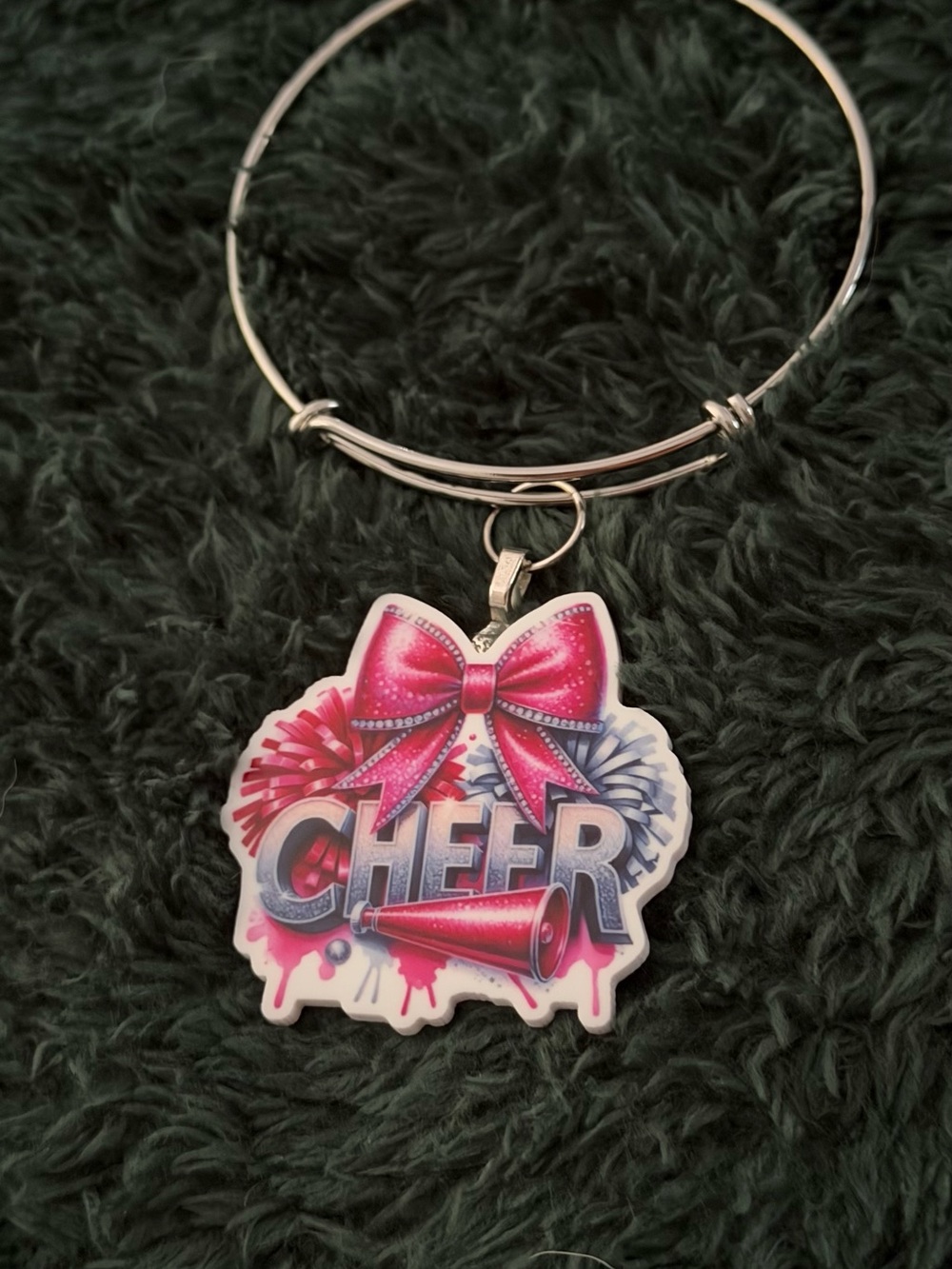 Pink Cheer Bow & Pom-Pom Charm Bracelet